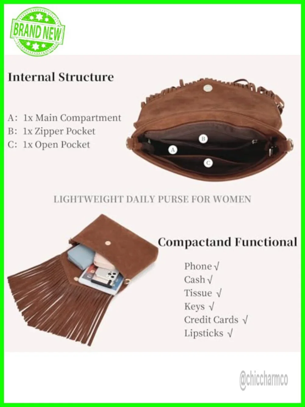 Faux Suede Fringe Crossbody Hobo Handbag with Tassels